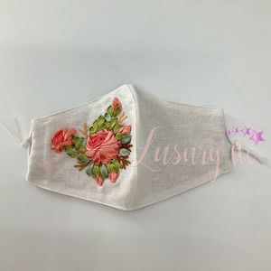 Orange Rose Embroidery Silk Mask, Wedding Gift, Washable Reusable 3 Layers